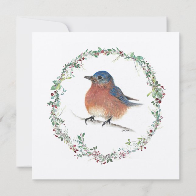 Holiday Bluebird Watercolor Art Card (Front)