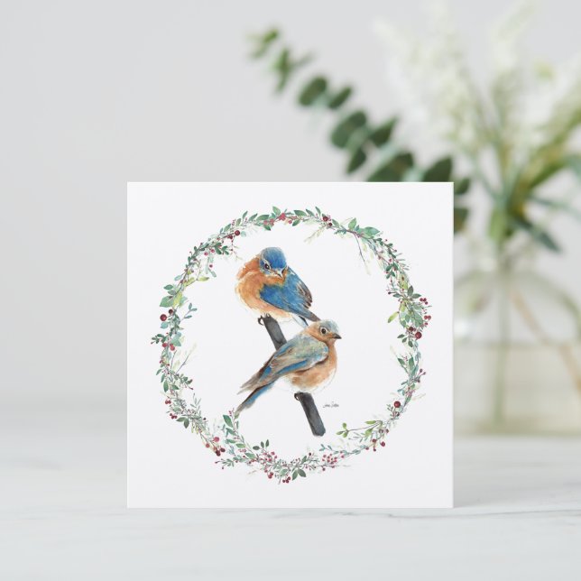 Holiday Bluebirds Couple Watercolor Art (Standing Front)