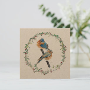 Holiday Bluebirds Couple Watercolor Art