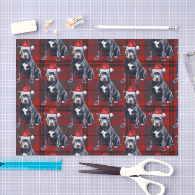 Holiday Bluenose Pitbull Dog Red Plaid Christmas Tissue Paper (Craft)