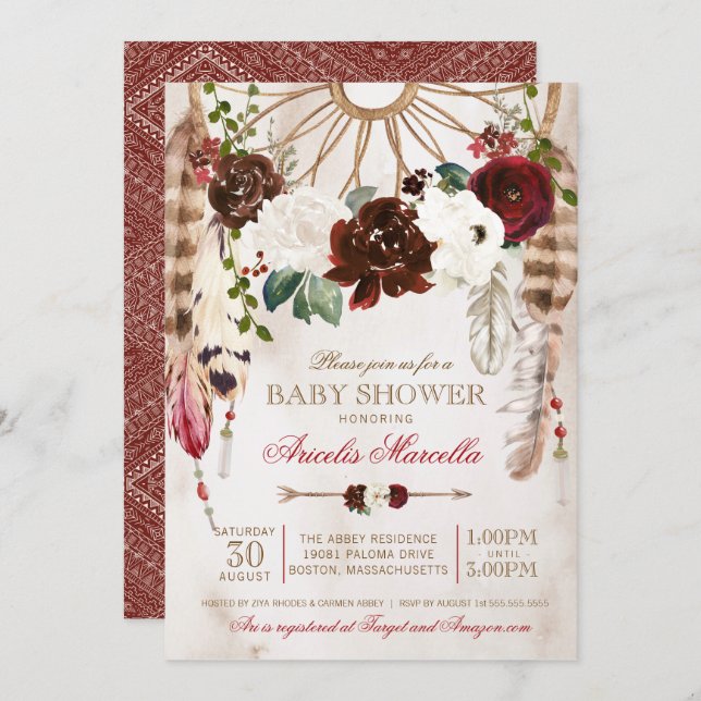 Holiday Boho Dreamcatcher Rustic Baby Shower Invitation (Front/Back)