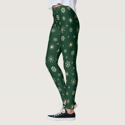 Holiday bold modern gold snowflake pattern green leggings