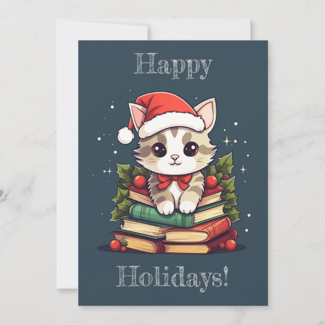 Holiday Book Cat  Card (Front)