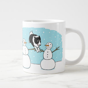 Holiday Border Collie Agility Dog with Snowmen Giant Coffee Mug