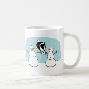 Holiday Border Collie Dog Playing with Snowmen Coffee Mug