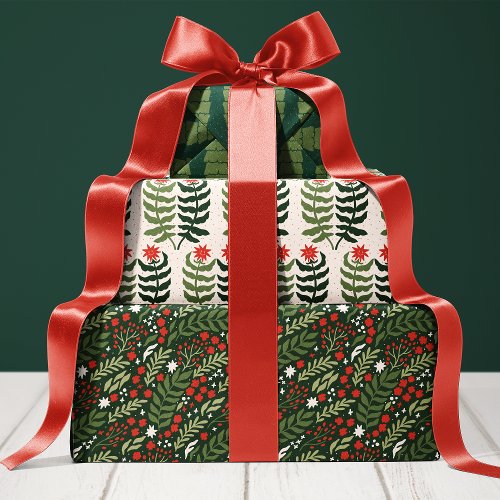 Holiday Botanical And Christmas Tree Wrapping Paper Sheets