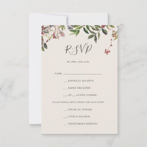 Holiday Botanical Champagne Menu Choice RSVP Card