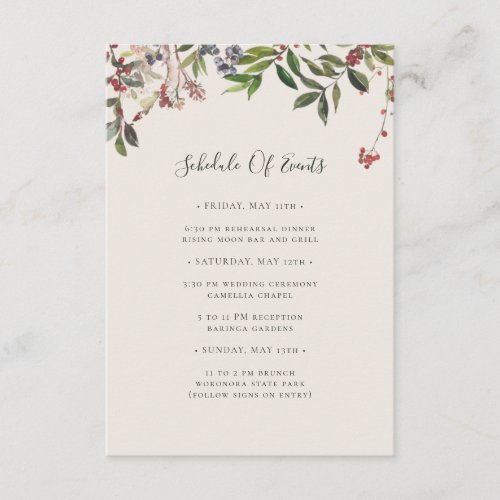 Holiday Botanical  Champagne Schedule of Events Enclosure Card