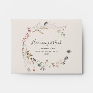 Holiday Botanical Champagne Self Addressed RSVP Envelope