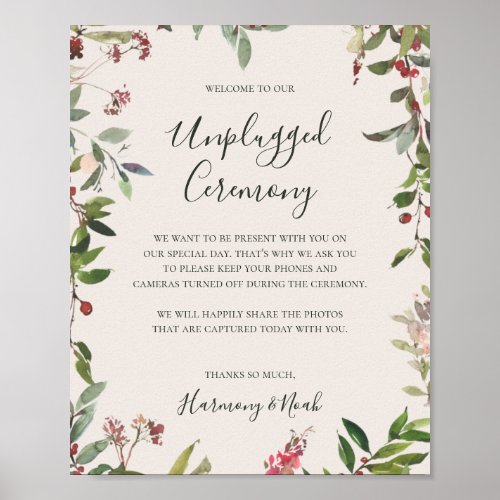 Holiday Botanical  Champagne Unplugged Ceremony Poster