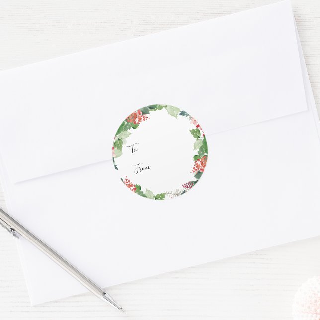 Holiday Botanical Gift Sticker (Watercolor Greenery and Red Berries Holiday Botanical Gift Sticker by Painted Paperie
)