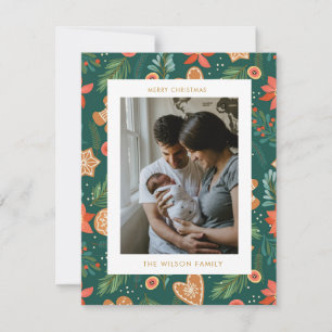 Holiday Botanical Gingerbread Cute Chrismas Photo Card