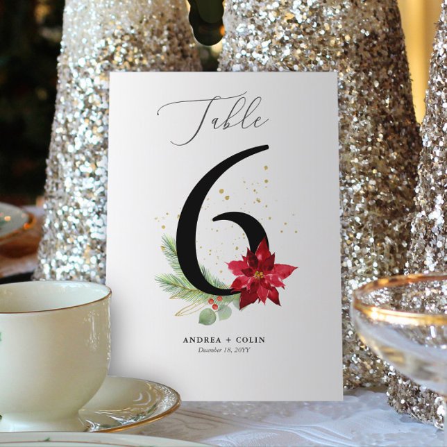 Holiday Botanical + Gold Watercolor Table Number 6 (Botanical Christmas Wedding / Event Table Number | No. 6 (For all numbers, see Collection below))