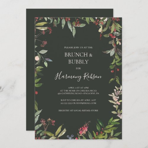 Holiday Botanical Green Brunch and Bubbly Shower Invitation