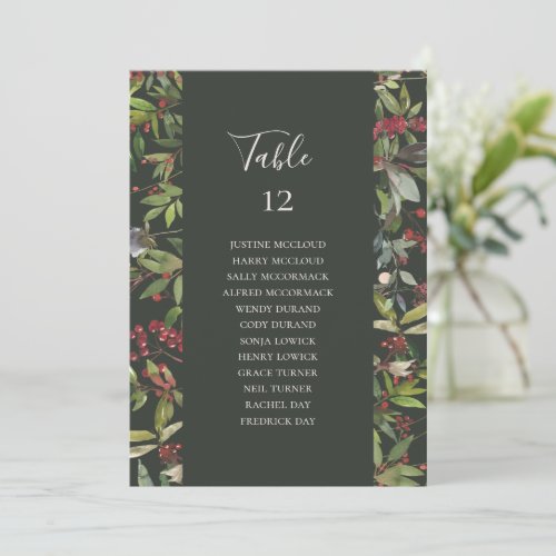 Holiday Botanical Green Table Number Seating Chart