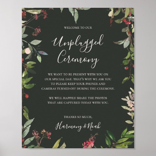 Holiday Botanical Green Unplugged Ceremony Poster
