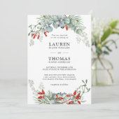 Holiday Botanical Greenery and Berries Wedding Invitation (Standing Front)