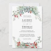 Holiday Botanical Greenery and Berries Wedding Invitation (Front)