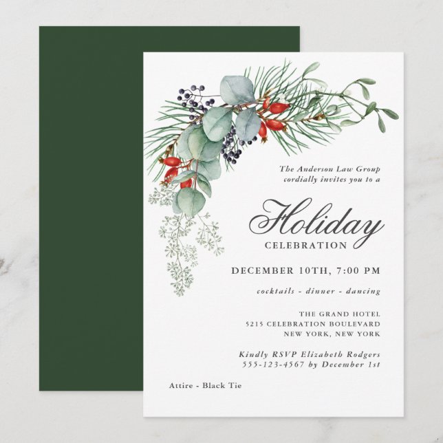 Holiday Botanical Greenery Corporate Party Invitation (Front/Back)