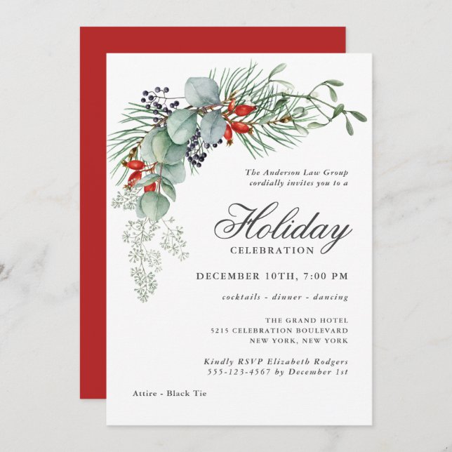 Holiday Botanical Greenery Corporate Party Invitation (Front/Back)