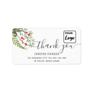 Holiday botanical holly  custom logo thank you  cl label