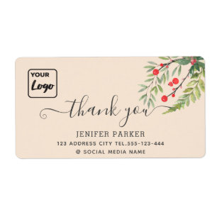 Holiday botanical holly custom logo thank you label