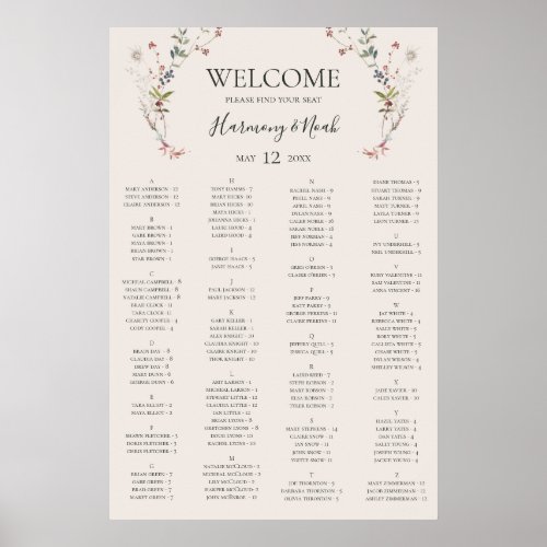 Holiday Botanical Ivory Alphabetical Seating Chart