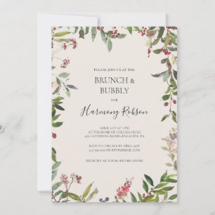 Holiday Botanical Ivory Brunch and Bubbly Shower Invitation