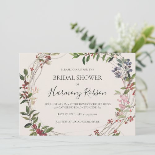 Holiday Botanical  Ivory Horizontal Bridal Shower Invitation