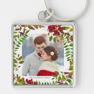 Holiday Botanical Photo and Name Keychain