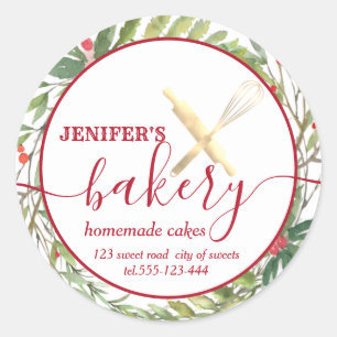 Holiday botanical rolling pin & whisk chef bakery  classic round sticker