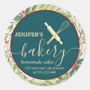 Holiday botanical rolling pin & whisk chef bakery  classic round sticker