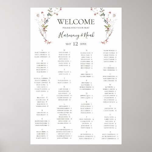 Holiday Botanical White Alphabetical Seating Chart