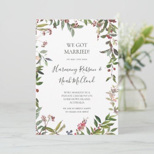 Holiday Botanical White Elopement Announcement