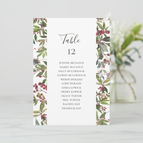 Holiday Botanical White Table Number Seating Chart