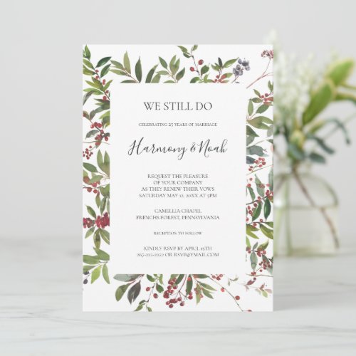 Holiday Botanical White We Still Do Vow Renewal Invitation