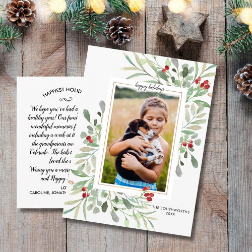 Holiday Botanicals Red Berries Family Photo Custom Postcard