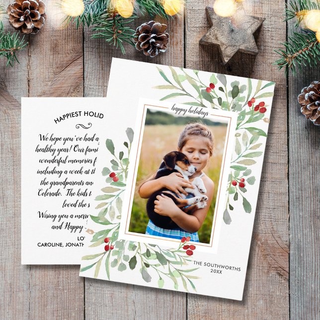 Holiday Botanicals Red Berries Family Photo Custom Postcard (Creator Uploaded)