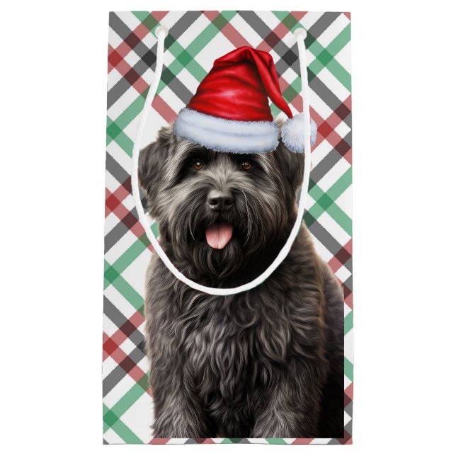 Holiday Bouvier and Festive Plaid Christmas Small Gift Bag (Front)
