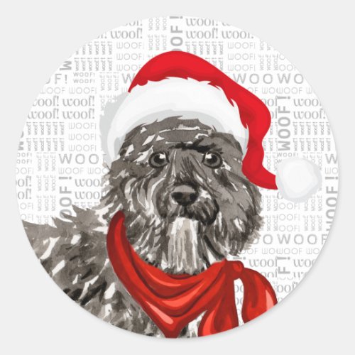 Holiday Bouvier des Flandres Dog and Plaid Classic Round Sticker