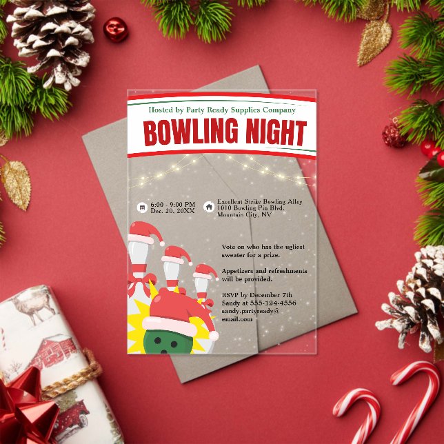 Holiday Bowling Night Santa Hats Acrylic Invitations (Insitu (Holiday))