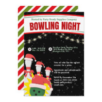 Holiday Bowling Night Santa Hats Black Background Invitation