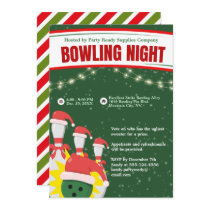 Holiday Bowling Night Santa Hats Green Background Invitation