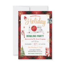 Holiday Bowling Party Christmas Plaid Red Black Invitation
