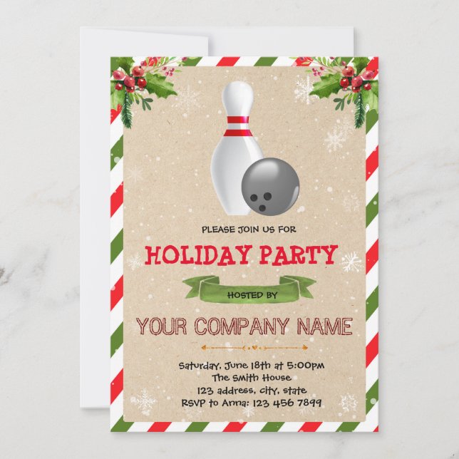 Holiday bowling party invitation (Front)
