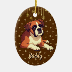 Holiday Boxer Dog with Customized Name Ceramic Ornament