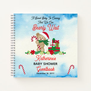 Holiday Boy Bear Bearly Wait Baby Shower Guestbook Notebook