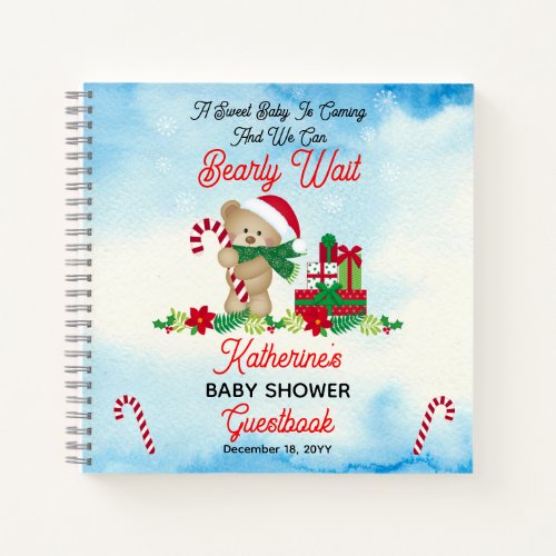 Holiday Boy Bear Bearly Wait Baby Shower Guestbook Notebook