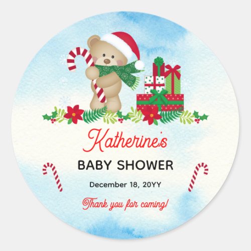 Holiday Boy Bear Bearly Wait Baby Shower Thank You Classic Round Sticker