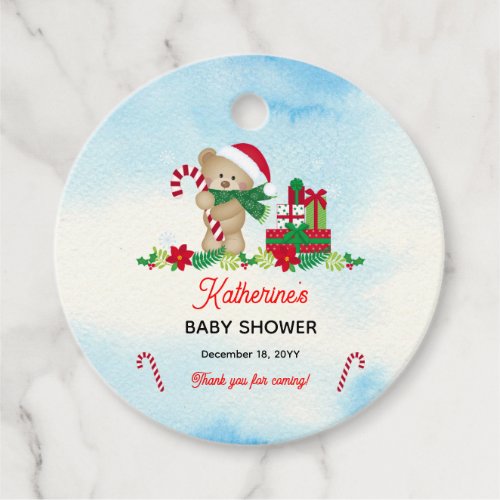 Holiday Boy Bear Bearly Wait Baby Shower Thank You Favor Tags